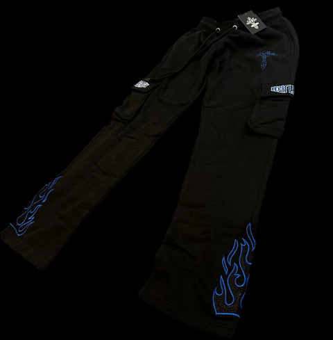 Black & Blue Flared Joggers