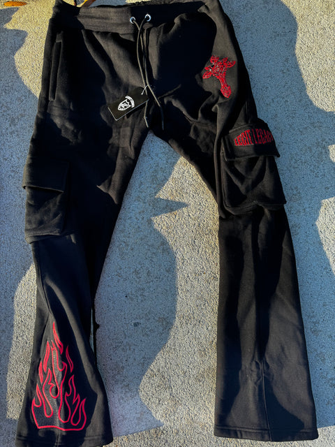 MIDNIGHT RED FLARED JOGGERS